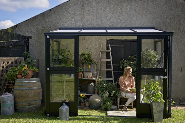 Gewächshaus Juliana Veranda 4,4 m² Anthrazit Schwarz 3mm Sicherheitsglas